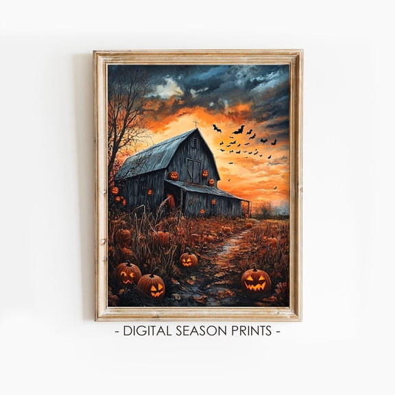 Haunted Barn Pumpkin Farm Sunset Wall Decor Unframed Paper Print