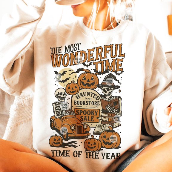Haunted Bookstore Shirt, Vintage Spooky Halloween Sweatshirt, Retro Pumpkin Witchy Fall T-Shirt, Funny Graphic for Book Lovers