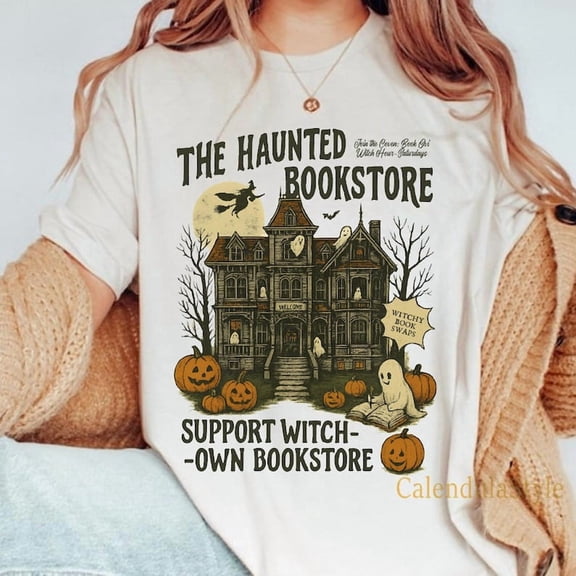 Haunted Bookstore Shirt, Welcome To The Bookstore, Witchy Halloween Merch, Literary Coven Shirt, Book Lover Tee, Retro Halloween Bookish