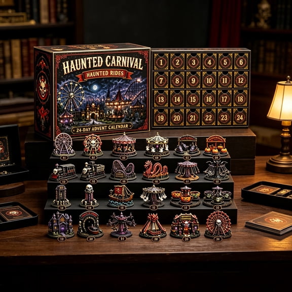 Haunted Carnival Halloween Advent Calendar 24 Days, 24 Collectible Carnival Ornaments Countdown Gift Box