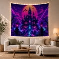 thumbnail image 1 of Haunted Castle with Bats and Full Moon Against Purple Fog Sky, Spooky Gothic for Halloween Enthusiasts, Wall Art Decor Halloween Gift, Tapestry Wall Hanging for Bedroom and Living Room, 1 of 7