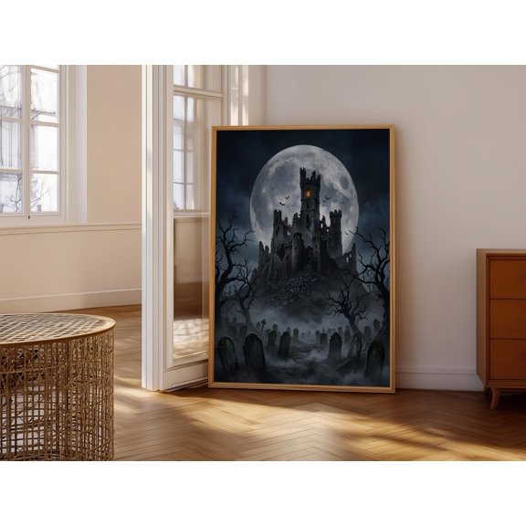 Haunted Castle Ruins Gothic Moon Wall Art Decor Unframed Paper Print