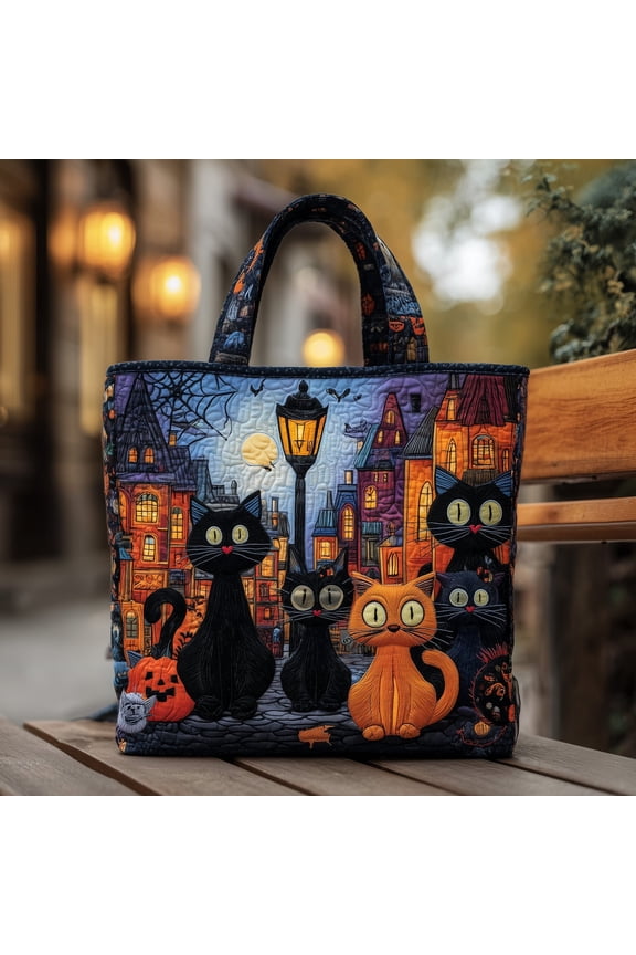 Haunted Cat Quilted Tote Bag,Handmade Patchwork Tote,Women Shoulder Bag,Gift For Her