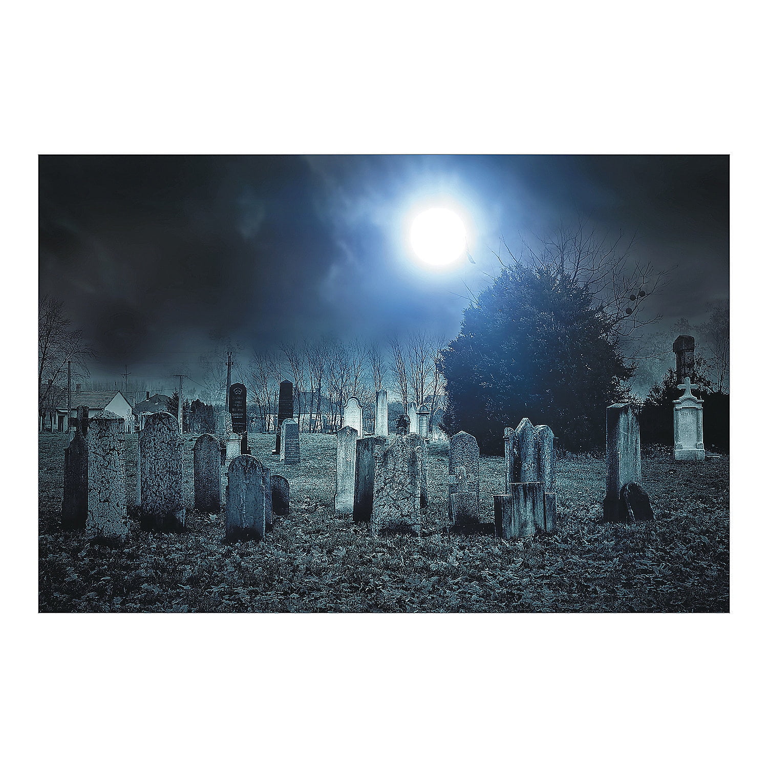 Haunted Cemetery Scene Plastic Backdrop Banner - 9 ft. x 6 ft.
