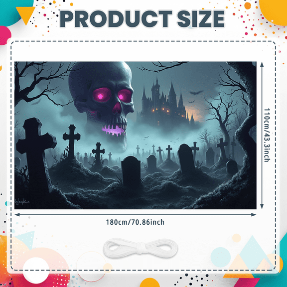 Haunted Cemetery Halloween Banner Scary Skull Gothic Design Spooky Night Decoration for Halloween Party Haunted House