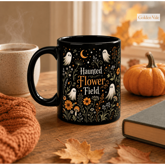 Haunted Flower Field Mug Gothic Floral Ghost Mug Halloween Gift for Spooky Tea