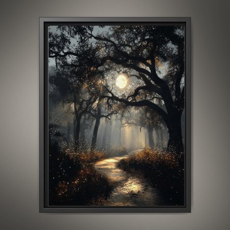 Haunted Forest Full Moon Moonlit Woodland Path Wall Art Poster