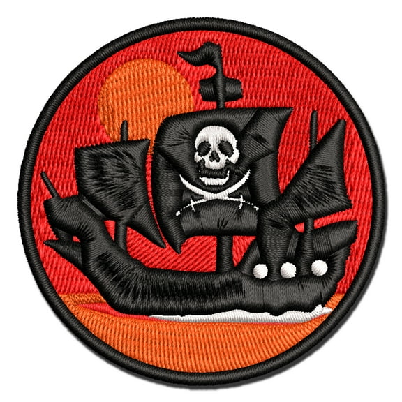 Haunted Ghost Pirate Ship with Jolly Roger Applique Multi-Color Embroidered Hook & Loop Patch - 2.0 Inch Mini