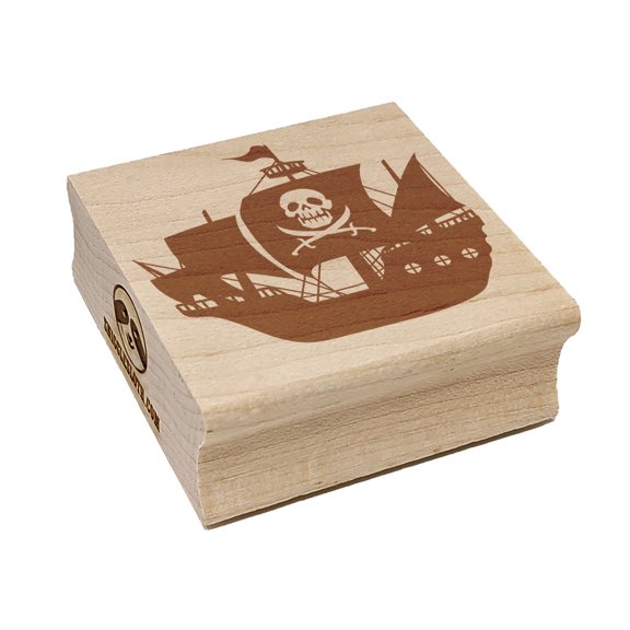 Haunted Ghost Pirate Ship with Jolly Roger Square Rubber Stamp Stamping Scrapbooking Crafting - Small 1.25in