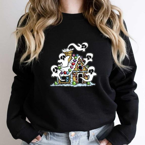Haunted Gingerbread House Funny Halloween Candy Ghosts Holiday Graphic SW6231 Unisex Sweatshirt, Up to Size 5XL