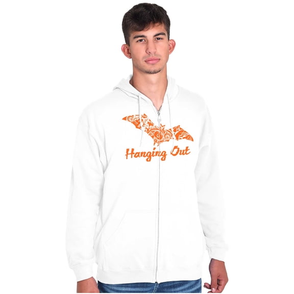 Haunted Halloween Bat Hanging Out Unisex Fleece Graphic Zip Up Hoodie Brisco Brands 4X