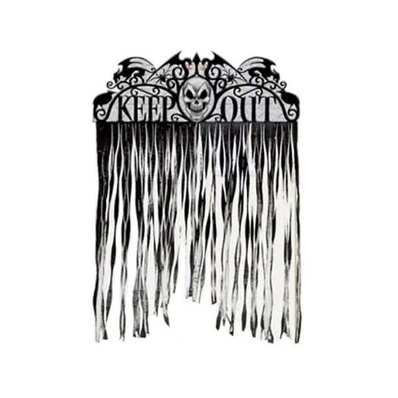 Haunted Halloween Gothic "Keep Out" Skull Doorway Curtain 4.7 Feet Tall