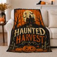 thumbnail image 1 of Haunted Harvest Pumpkin, Festive Halloween Scene, Warm Flannel Blanket for Living Room and Reading Nook with Detailed Artwork, Art Lovers Halloween Gift, Festive Home Decor, 1 of 9