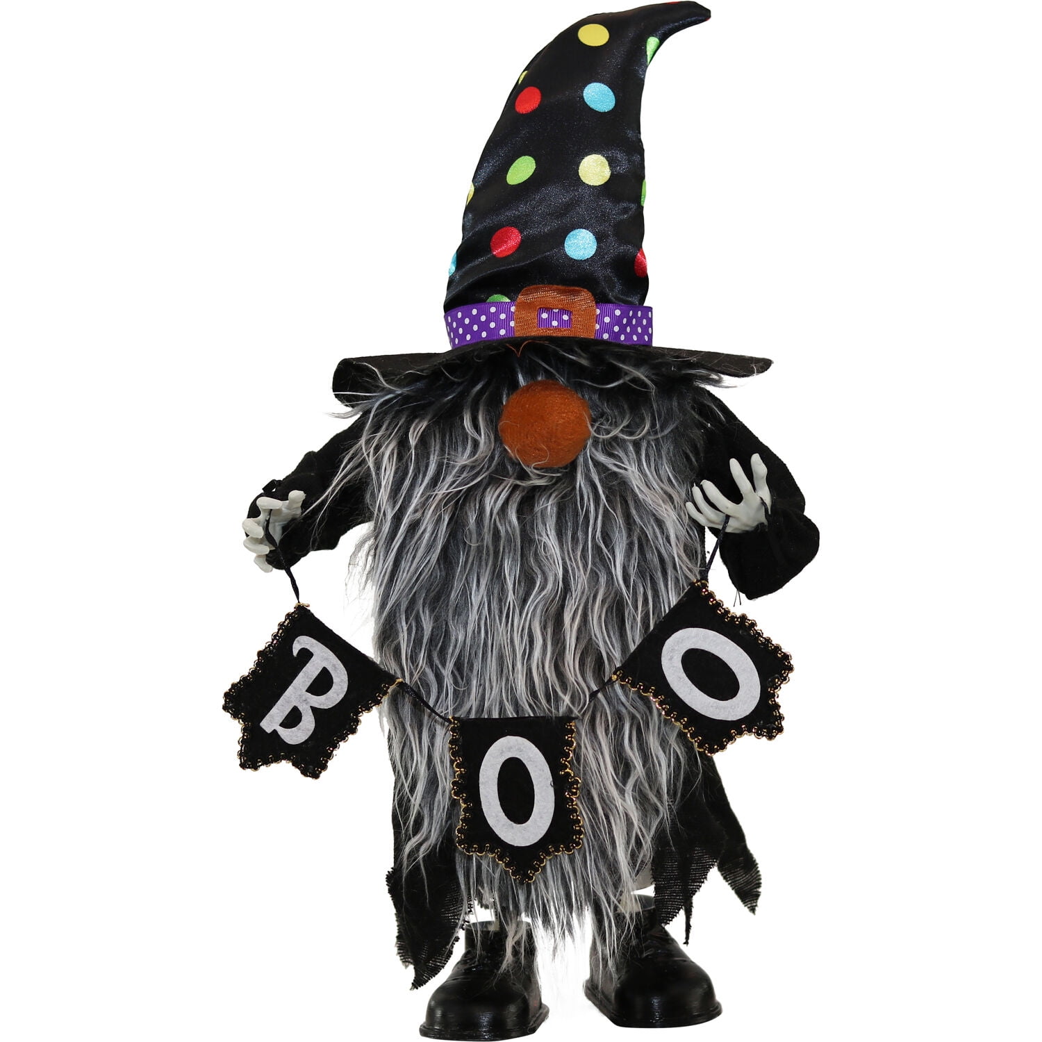 Halloween Gnome Holding Hey Boo Banner