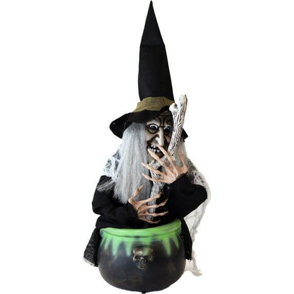 Haunted Hill Farm 1.6' Animated Evanora Animatronic Witch, Indoor /Covered Outdoor Halloween Decoration