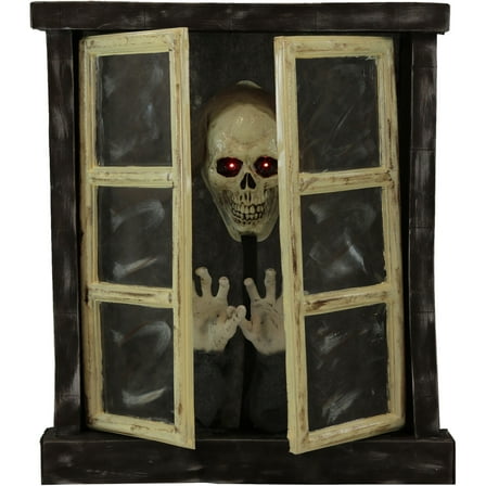 Haunted Hill Farm 2.8 ft Touch Activated Animated Window Skeleton Halloween Decoration, Multi-Color, HHDWNDW-1LSA