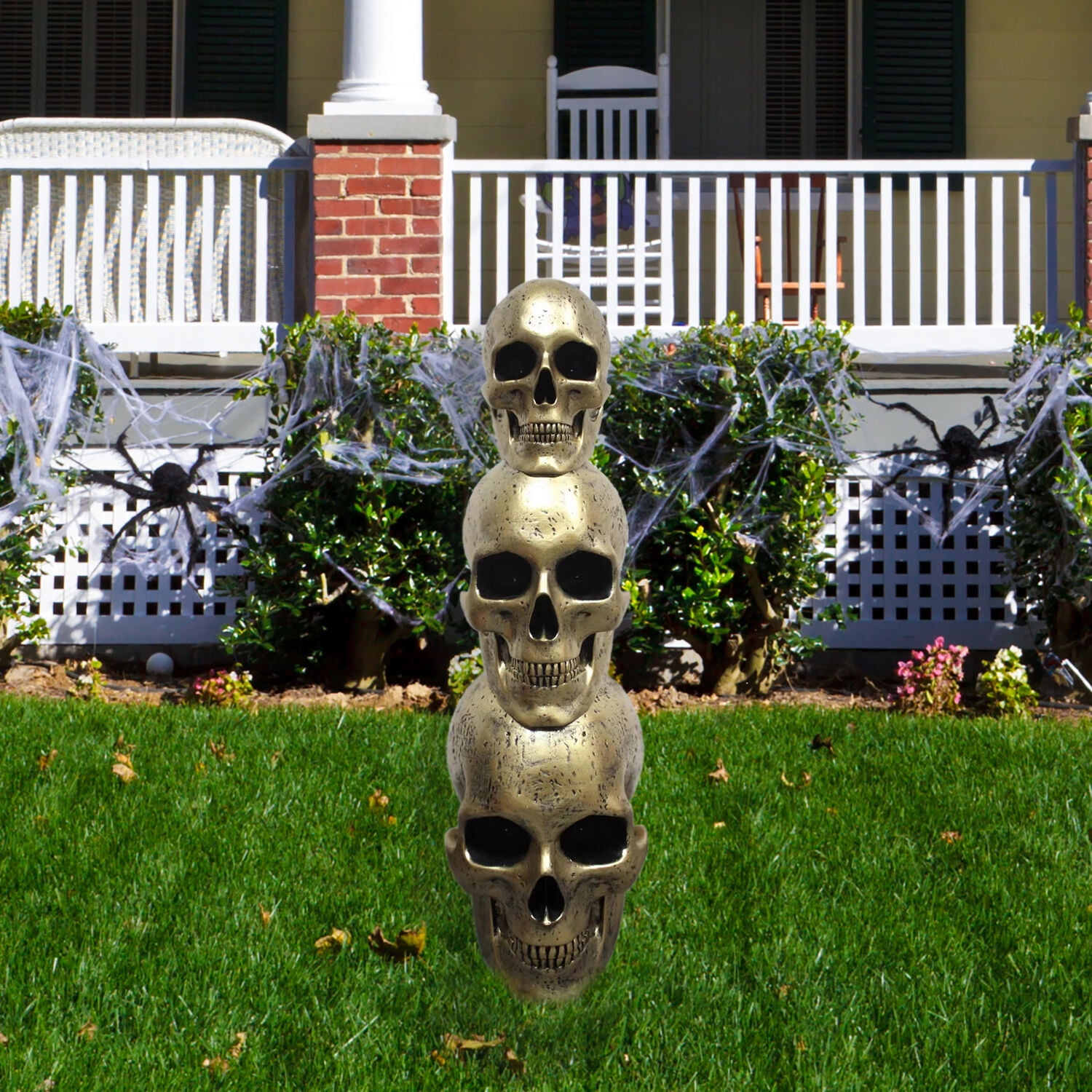 Haunted Hill Farm 3-Ft. Golden Skull Stack Prelit LED Resin 