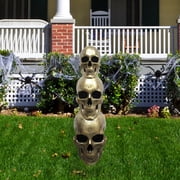 Haunted Hill Farm 3-Ft. Golden Skull Stack Prelit LED Resin Figurine, Indoor or Covered Outdoor Halloween Decoration, Plug-In