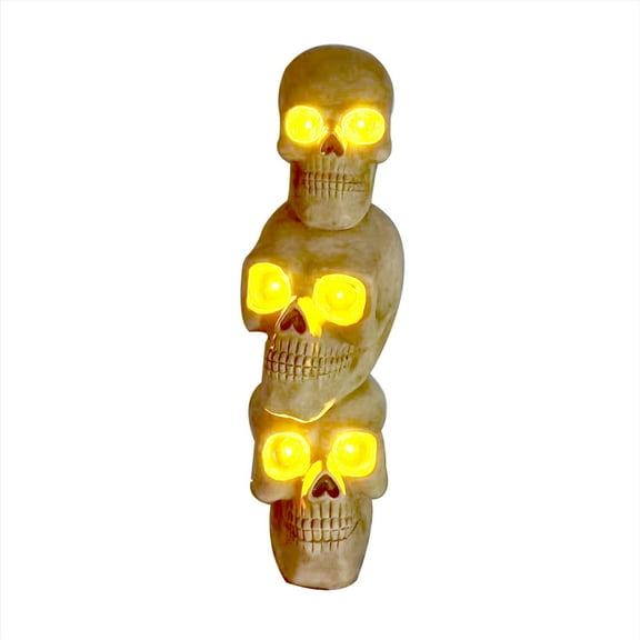 Haunted Hill Farm 37" Skull Stack Statue with LED Eyes, Halloween Decor, HHMG036-1SKL-NAT