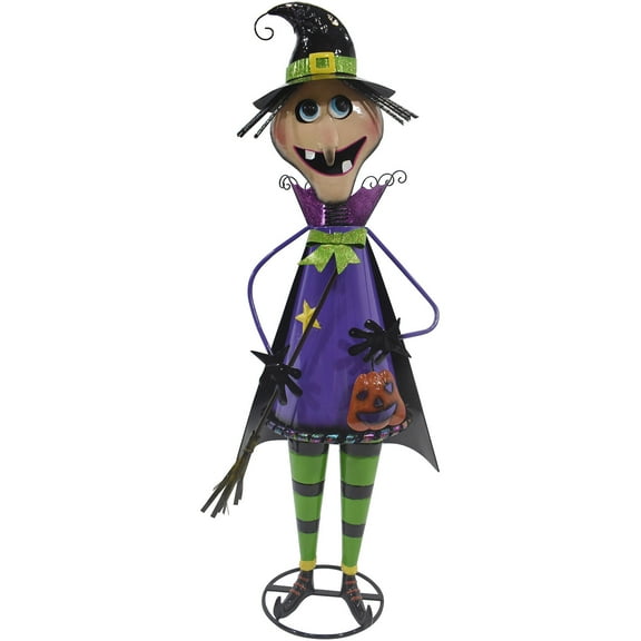 Haunted Hill Farm 42 in Iron Witch Holding a Jack-O-Lantern, Indoor/Outdoor Halloween Decoration, Festive Holiday Decor, HHMTWITCH042-0PU