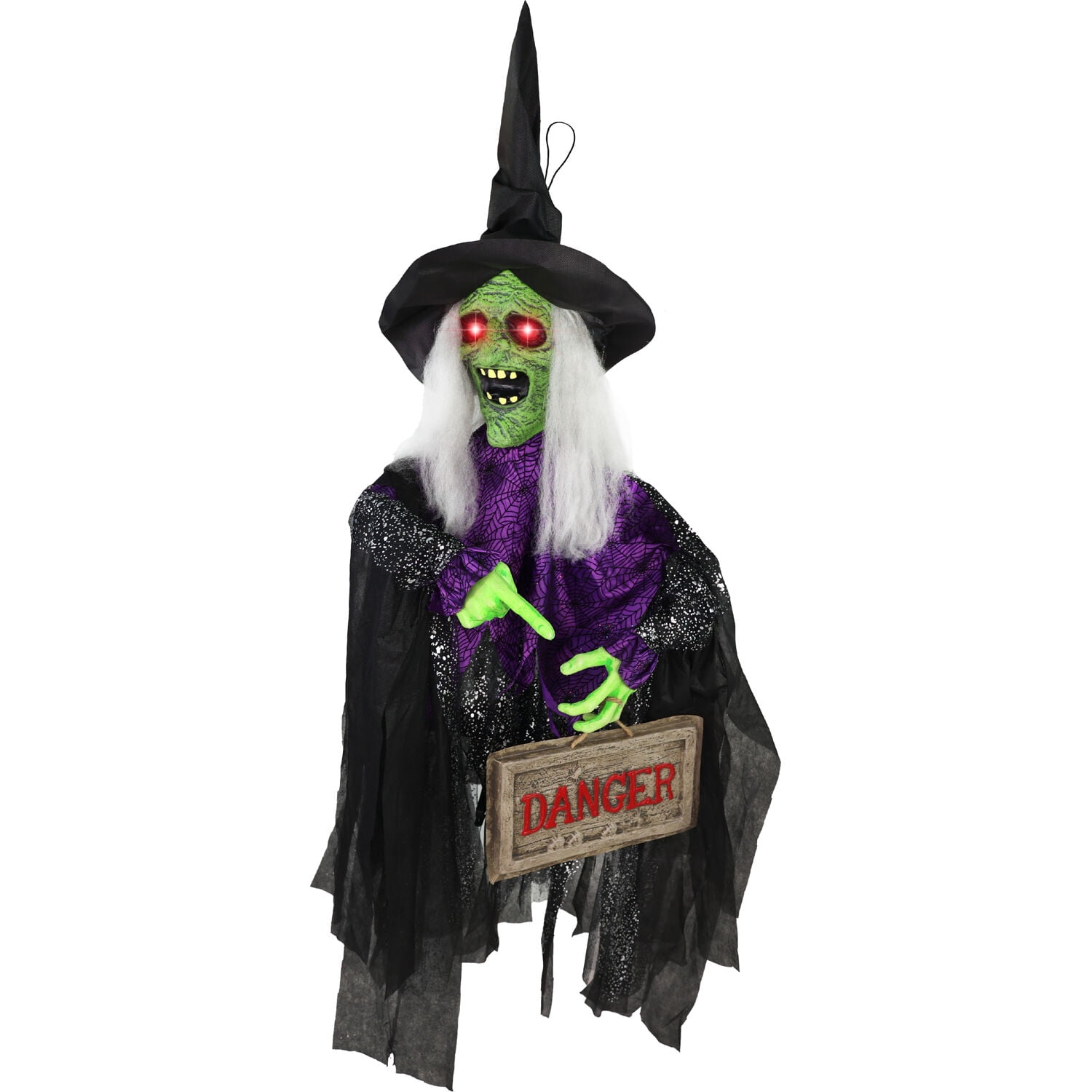 43" Green and Purple Animatronic Witch with LED Eyes