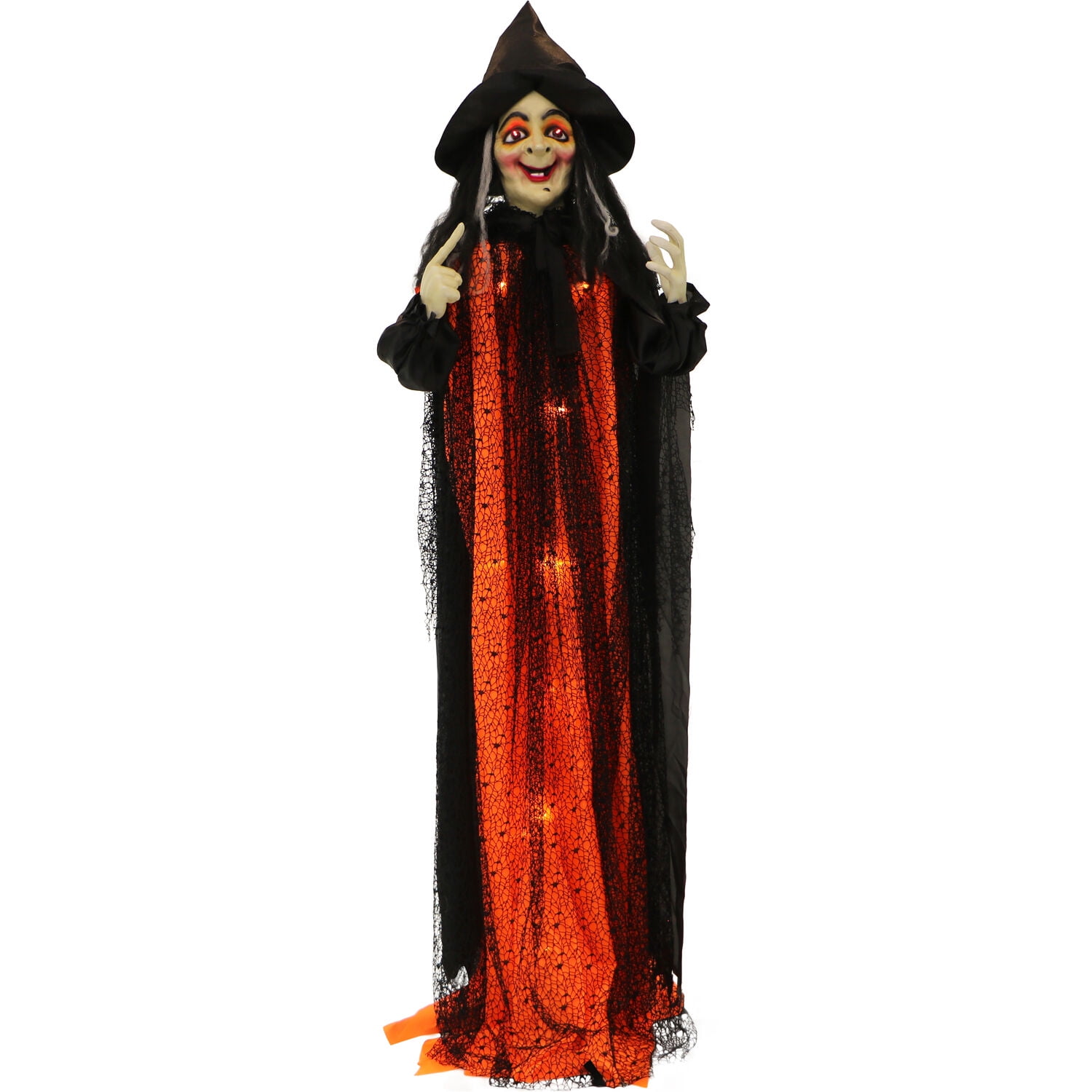 Scarlet 6-Ft Black Hat and Orange Dress Animated Witch