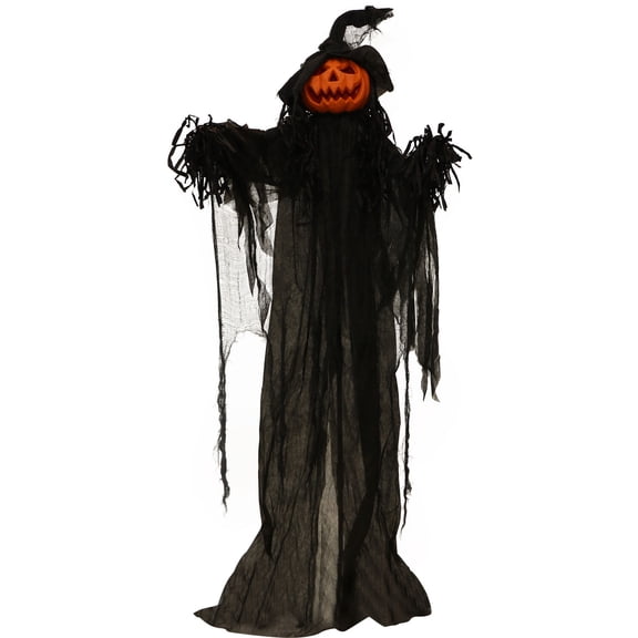 Haunted Hill Farm 5.6-ft. Animatronic Pumpkin, Indoor/Outdoor Halloween Decoration, Multicolor LED Eyes, Poseable, Gourdy