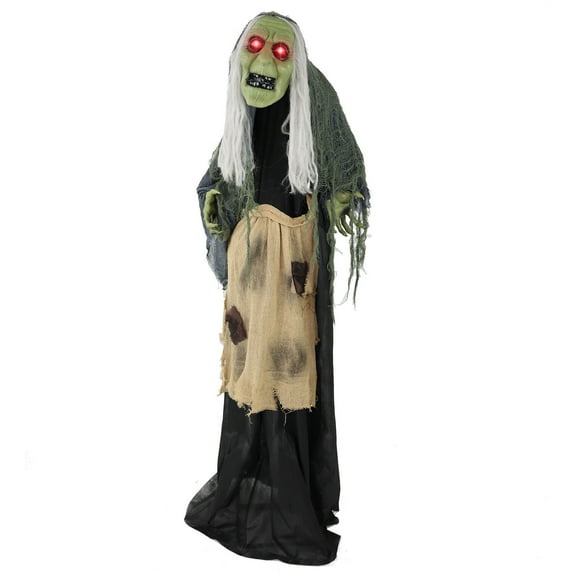 Haunted Hill Farm 5.2 ft Lifesize Animatronic Witch with Lights and Sound, Indoor/Covered Outdoor Halloween Decoration, HHWITCH-46FLSA