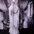 thumbnail image 1 of Haunted Hill Farm 6.25 ft Reaper with Chains Dressed in White/Gray Cloak, Indoor/Covered Outdoor Halloween Decoration, HHRPR-10FLSA, 1 of 9
