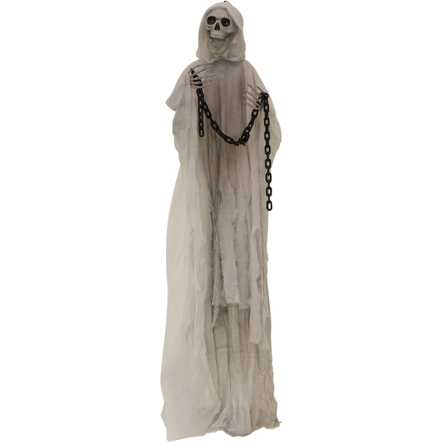 Haunted Hill Farm 6.25 ft. Reaper with Chains Dressed in White/Gray ...