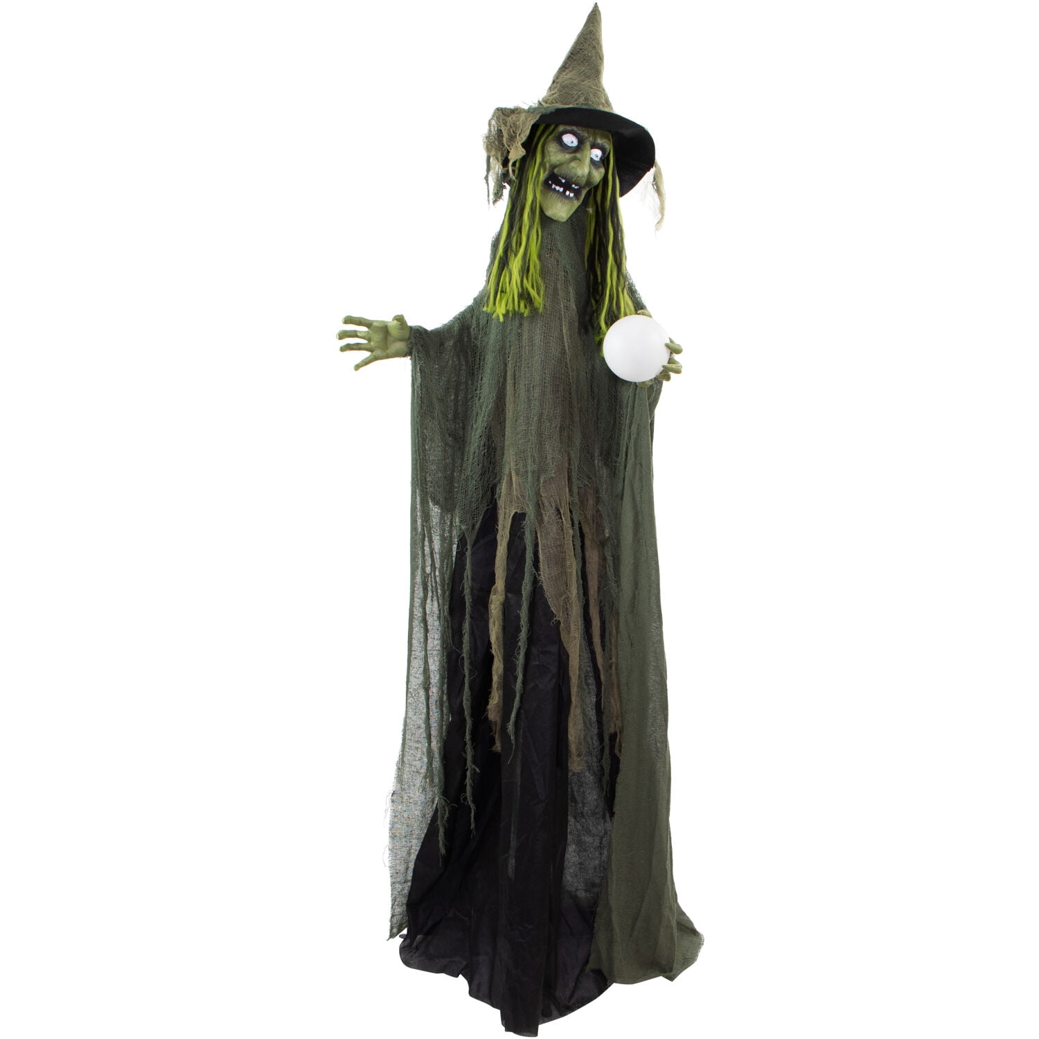 Life-Size Green Witch with Crystal Ball Halloween Animatronic