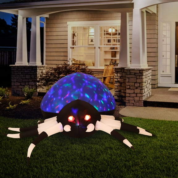 Haunted Hill Farm 5.9 ft Wide Prelit Spider Halloween Blow Up With Disco Lights, Inflatable, HISPIDER062-L