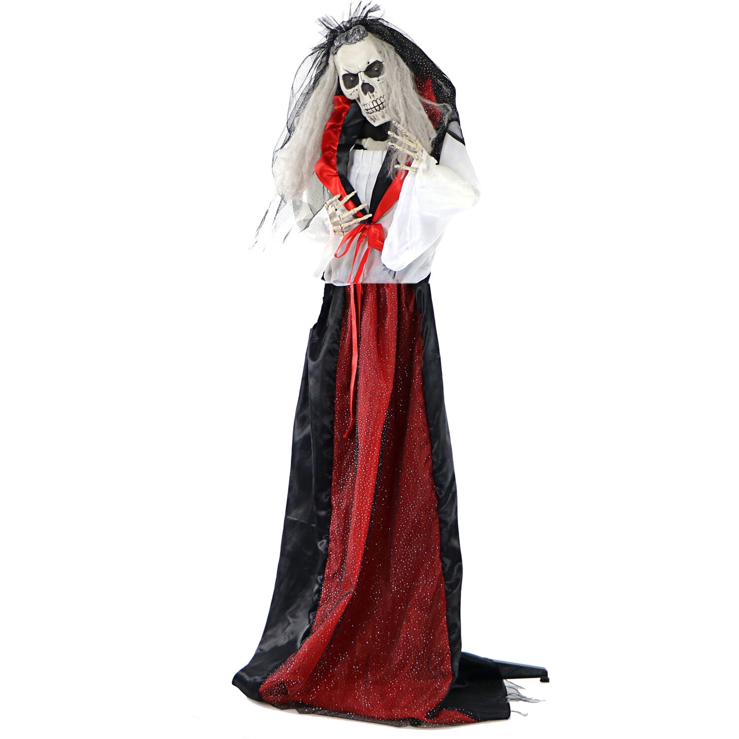 Haunted Hill Farm 65" H 3.5lbs Life-Size Animatronic Skeleton Bride, Halloween Decor, HHBRIDE-1FLSA