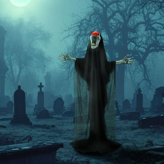 Haunted Hill Farm 70-In. Squal the Animated Howling Reaper, Indoor or Covered Outdoor Halloween Decoration, Battery Operated, HHRPR-20FLSA