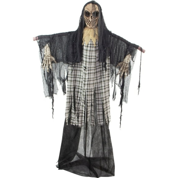 Haunted Hill Farm 70-in. Charles the Animated Scarecrow Reaper, Indoor or Covered Outdoor Halloween Decoration