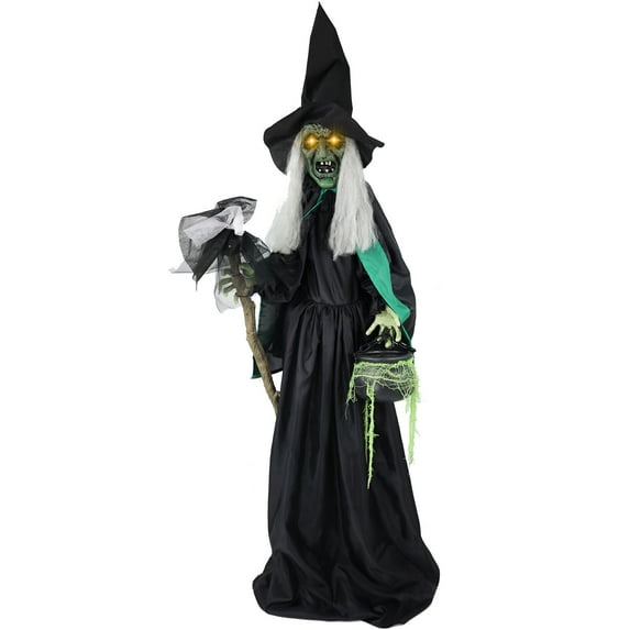 Haunted Hill Farm 6 ft Lifesize Witch Prop with Lights and Sound, Indoor/Covered Outdoor Halloween Decoration, HHWITCH-47FLSA