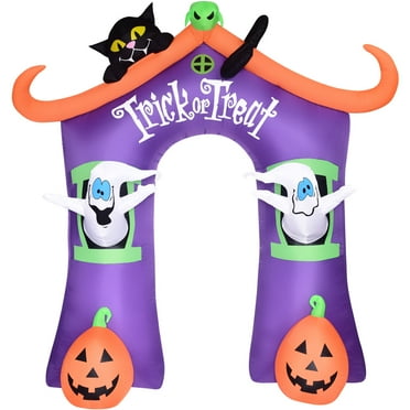 Haunted Hill Farm 9-Ft. Inflatable Pre-Lit Trick or Treat Walkway Arch with Black Cat, Jack-O-Lantern, and Ghost, HITOTARCH091-L