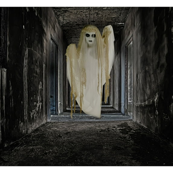 Haunted Hill Farm 47 in Animatronic Ghost Bride Indoor/Covered Outdoor Halloween Decoration, HHGHST-2HLA