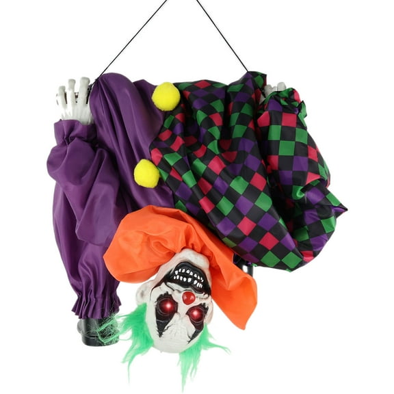 Haunted Hill Farm Animatronic Upside Down Clown on Swing with Lights and Sound, Indoor/Covered Outdoor Halloween Decoration, HHCLOWN-41HLSA