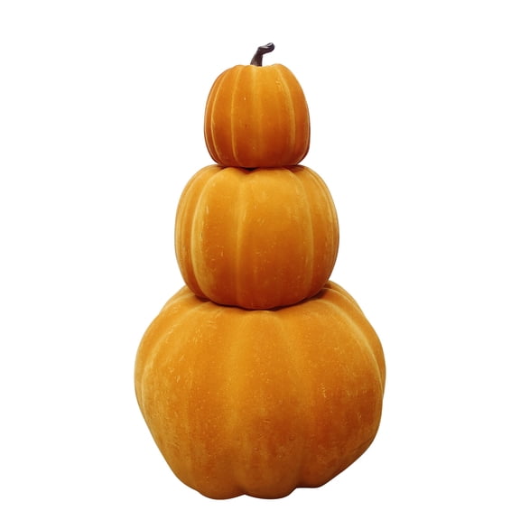 Haunted Hill Farm Halloween Decoration Flocked Pumpkin Stack with Stakes 2.4-Ft.