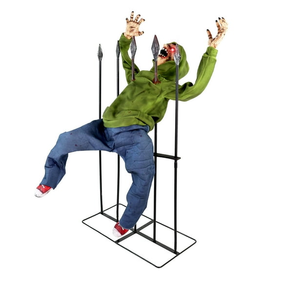 Haunted Hill Farm 4.4 ft Voice-Sensor Impaled Zombie Halloween Animatronic, HHIMPZOMB-1FLSA