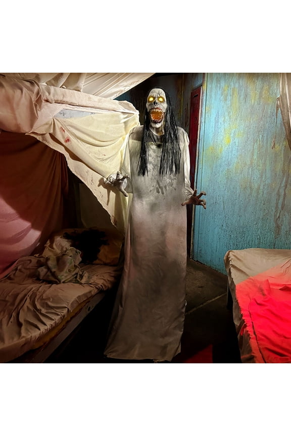 5.9 ft Motion-Sensor Lurching Woman Halloween Animatronic by Tekky, HHLURCHWMN-1FLSA