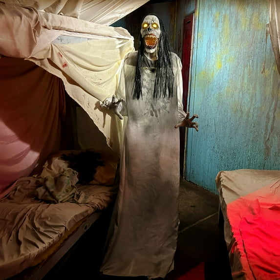 Haunted Hill Farm 5.9 ft Motion-Sensor Lurching Woman Halloween Animatronic by Tekky, HHLURCHWMN-1FLSA