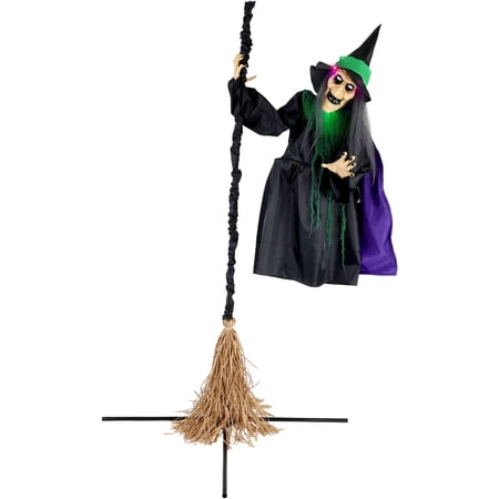 Halloween Hill Farm Animatronic Mounted Flying Witch, Indoor Décor, 6 ft.
