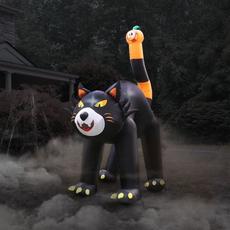 11 Foot Tall Animated Halloween Inflatable Black Cat – Rotating Head, Glowing Eyes, Includes Blower & Stakes