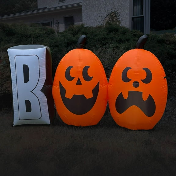 Haunted Hill Farm 4 ft Tall Pre-lit Inflatable Boo Sign, HIBOOSGN041-L