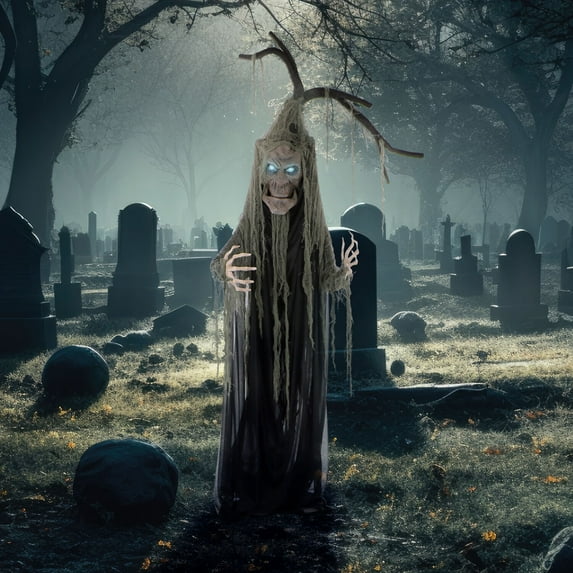 Haunted Hill Farm 6.5 ft Poseable Talking Tree with Moving Mouth, Lights and Sound, Indoor or Covered Outdoor Halloween Decoration, HHTREE-1FLS