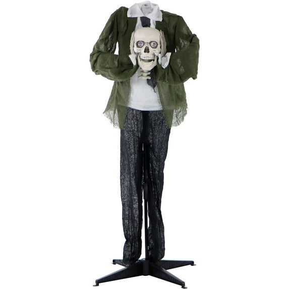 Haunted Hill Farm Life-Size Animated Headless Man Prop Holding Skull for Indoor/Outdoor Halloween Decoration