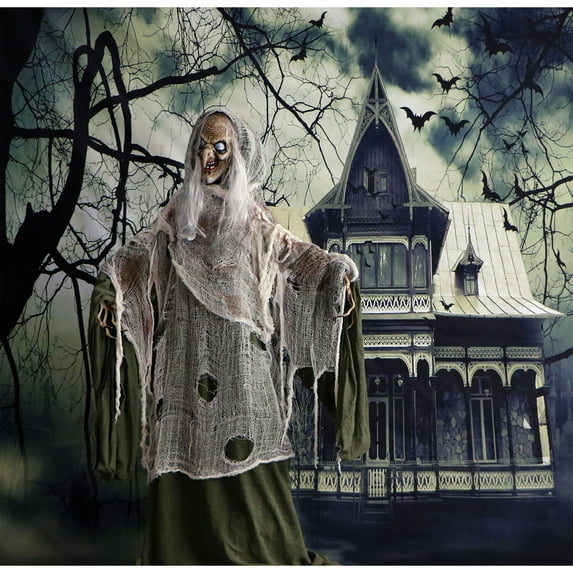 Haunted Hill Farm Life-Size 5 ft Animated Talking Evil Witch Prop Indoor/Outdoor Halloween Decoration, HHWITCH-7FLSA