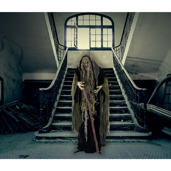 Haunted Hill Farm Life Size 5.6 ft Animatronic Witch, Indoor/Outdoor Halloween Decoration